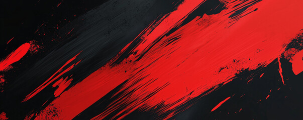 A dynamic abstract black and red background with brush strokes. AI generation