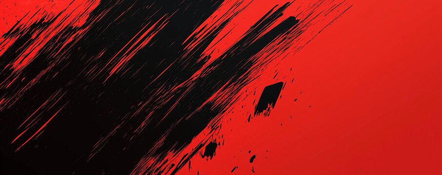 A dynamic abstract black and red background with brush strokes. AI generation