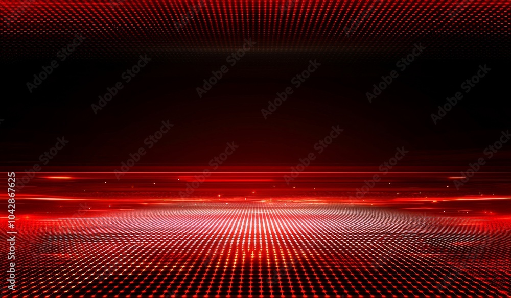 Poster red gradient background with red light dots and dark stage background, creating a high-end atmospher