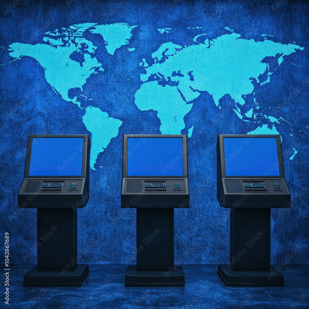 Poster innovative kiosk technology connecting users globally through interactive displays