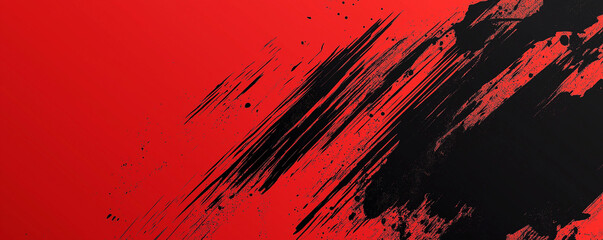 A dynamic abstract black and red background with brush strokes. AI generation