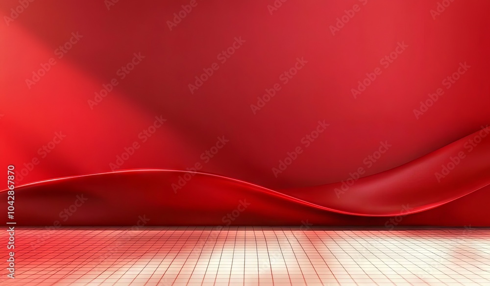 Poster red gradient background with red light dots and dark stage background, creating a high-end atmospher