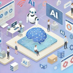 AI・IT・デジタルアイソメトリック画像 AI/IT/Digital isometric images