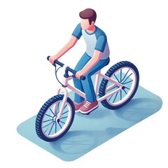 自転車に乗る少年のアイソメトリック画像 Isometric image of a boy riding a bicycle