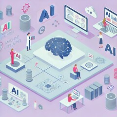 AI・デジタル・人工知能のアイソメトリック画像 Isometric images of AI/digital/artificial intelligence