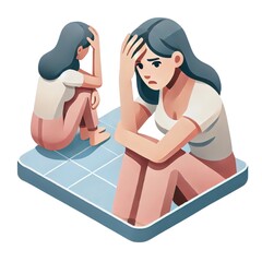 悩んでいる女性のアイソメトリック画像