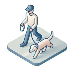 犬の散歩をする人のアイソメトリック画像 Isometric image of a person walking a dog
