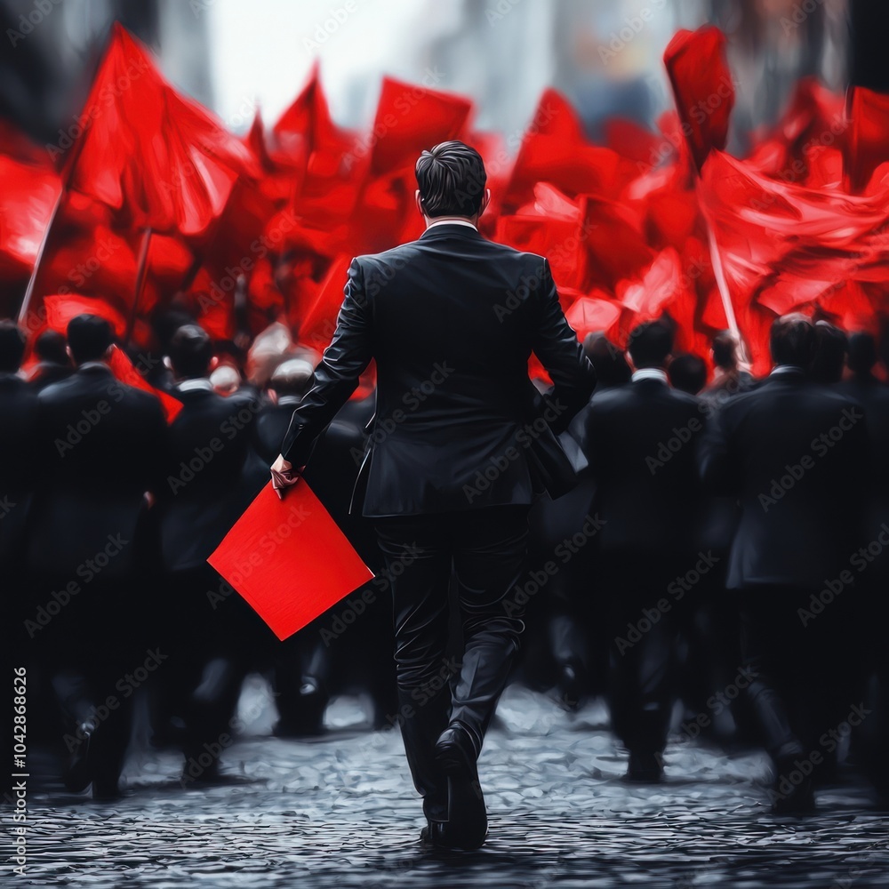 Aufkleber march of the red flags a symbol of unity and purpose in a crowded street scene
