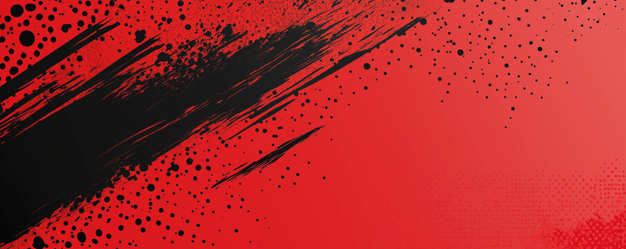 A dynamic abstract black and red background with brush strokes. AI generation