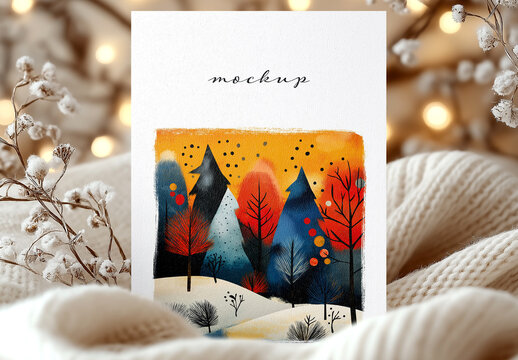Realistic New Year & Christmas Greeting Card Mockup &ndash; AI-Generated Design for Holiday, Festive Seasons, and Customizable Messages