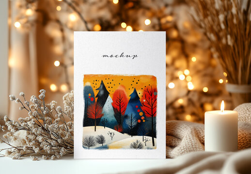 Realistic New Year & Christmas Greeting Card Mockup &ndash; AI-Generated Design for Holiday, Festive Seasons, and Customizable Messages