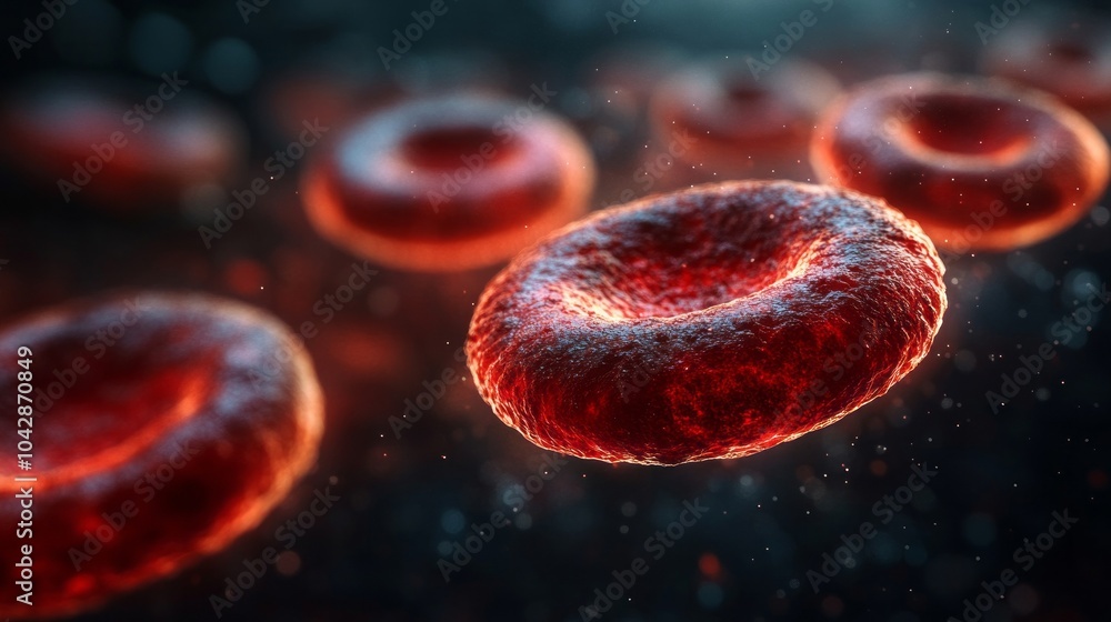 Poster a close up of red blood cells with a dark background