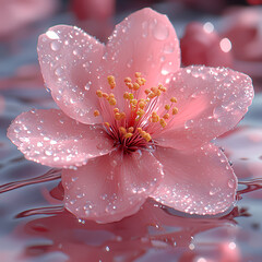 Fototapeta premium Water droplets from peach blossoms, giving the skin a natural luster