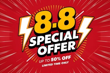 8.8 Special day sale word concept vector illustration with ribbon and 3d style for use landing page, template. 8.8 Special Offer Banner for August 8th Shopping Day with Bold 3D Text