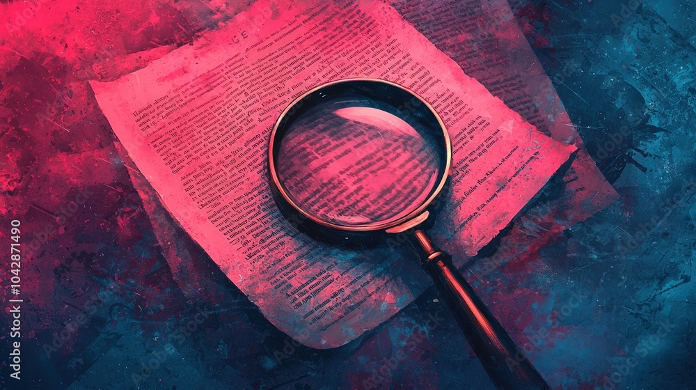 Poster exploring the intricacies of text with a magnifying glass in a modern artistic style