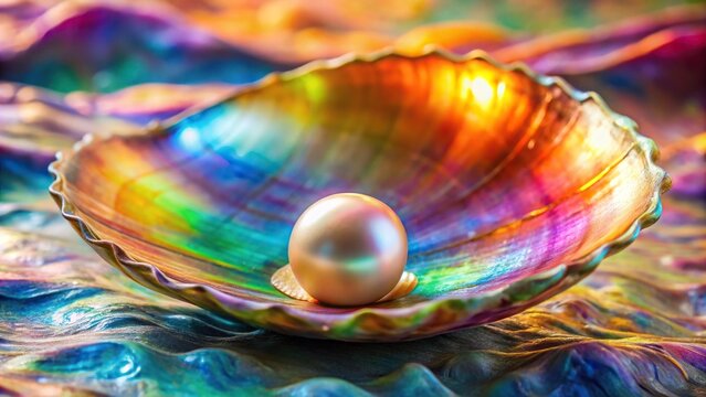 Colorful pearl in oyster shell wallpaper background