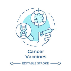 Cancer vaccines soft blue concept icon. Immunotherapy type. Oncology treatment. Precision medicine. Round shape line illustration. Abstract idea. Graphic design. Easy to use in article
