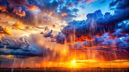 Fototapeta premium Colorful rain and clouds sunset background extreme close-up