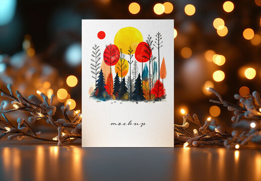 Realistic New Year & Christmas Greeting Card Mockup &ndash; AI-Generated Design for Holiday, Festive Seasons, and Customizable Messages