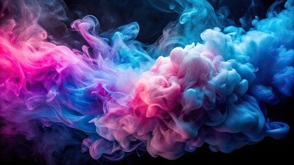 Colorful smoke cloud with blue and pink swirls in Depth of Field
