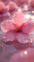 Water droplets from peach blossoms, giving the skin a natural luster