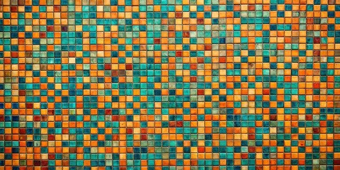 Colorful teal orange mosaic background with a wide-angle perspective