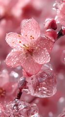 Water droplets from peach blossoms, giving the skin a natural luster