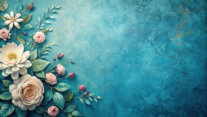Floral elegance on a textured blue background minimalist