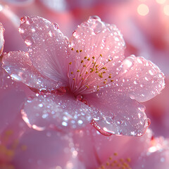 Fototapeta premium Water droplets from peach blossoms, giving the skin a natural luster