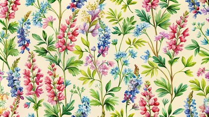 floral seamless pattern with corydalis flowers