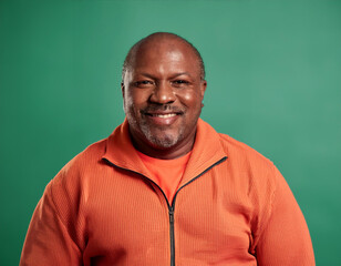Fototapeta premium Studio Portrait of Handsome Mature Man Happily Smiling Against Green Background