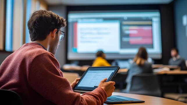 College Student Using Hybrid Learning Methods in Classroom Environment