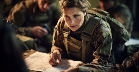 Female officer briefing squad with maps.