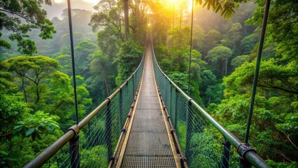 Fototapeta premium Forced Perspective Canopy Walkway Landscape Suspended bridges lush treetops and the forest floor below Stunning canopy walkway