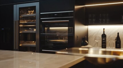 Fototapeta premium Sleek minimalist kitchen with premium appliances, clean lines, and luxury finishes, embodying modern sophistication
