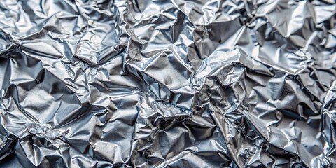Forced perspective crumpled metallic silver foil paper texture background
