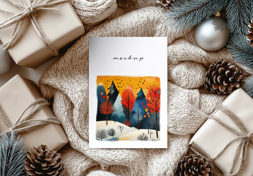 Realistic New Year & Christmas Greeting Card Mockup &ndash; AI-Generated Design for Holiday, Festive Seasons, and Customizable Messages