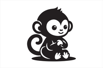 silhouette cute baby monkey sitting simple vector 34.eps