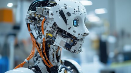 Fototapeta premium An extreme close-up of the multi-modal sensory integration and environmental monitoring sensors of a humanoid environmental monitoring robot in a research robotics lab, Robotics style, photo of