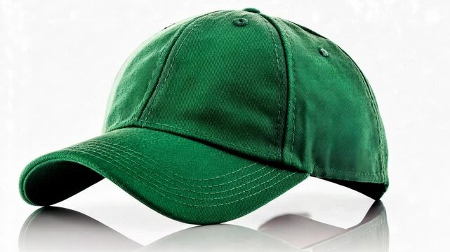 A green baseball cap is shown on a white background
