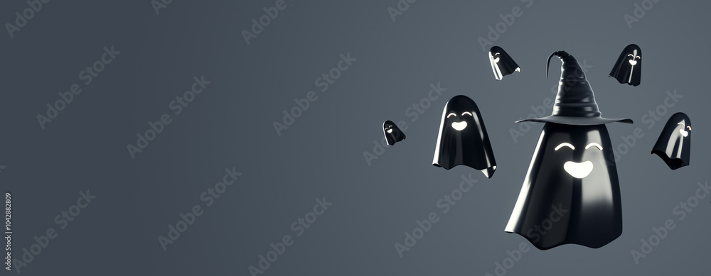 Poster creative dark wide spooky ghost halloween background with mock up place. 3d rendering.