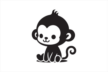 silhouette cute baby monkey sitting simple vector 69.eps