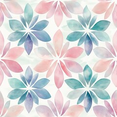 Fototapeta premium Seamless watercolor floral wallpaper, intricate symmetric patterns, soft brush textures, delicate flower petals in calming pastel tones , watercolor illustration
