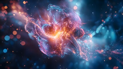 Obraz premium The being's form is a blend of mystical glowing energy and intricate biomechanical components