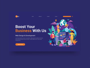 Modern travel agency web banner vector illustration design template
