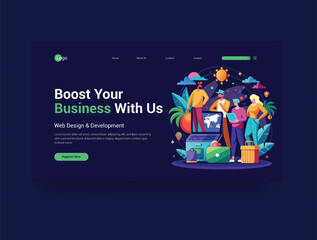 Trendy travel agency web banner vector illustration design template