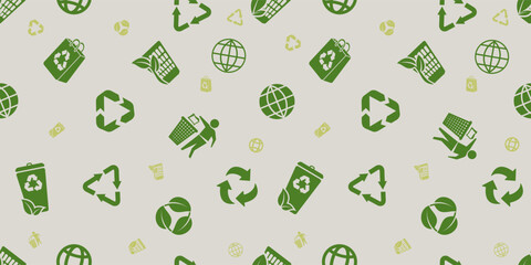 Recycle Seamless vector repeatable pattern. Style is flat symbols on a white background. Seamless pattern with of a recycling symbol. Simple pattern on a white background.