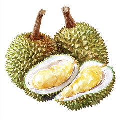Naklejka premium Durian fruit watercolor clipart illustratration