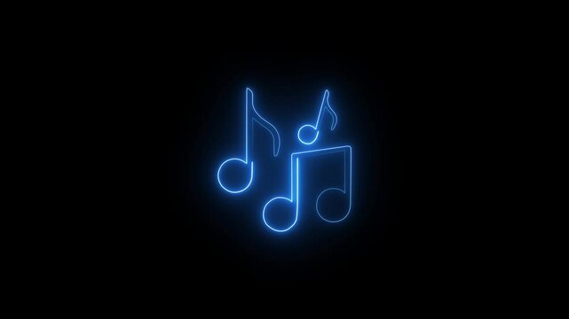 abstract Neon music icon concept in neon music set icon . neon glowing three musical note icon abstract design on black background. 4k video animation. 