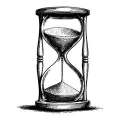 Detailed Hourglass Drawing in Vintage Black and White Outline Line Art Style with Precision
